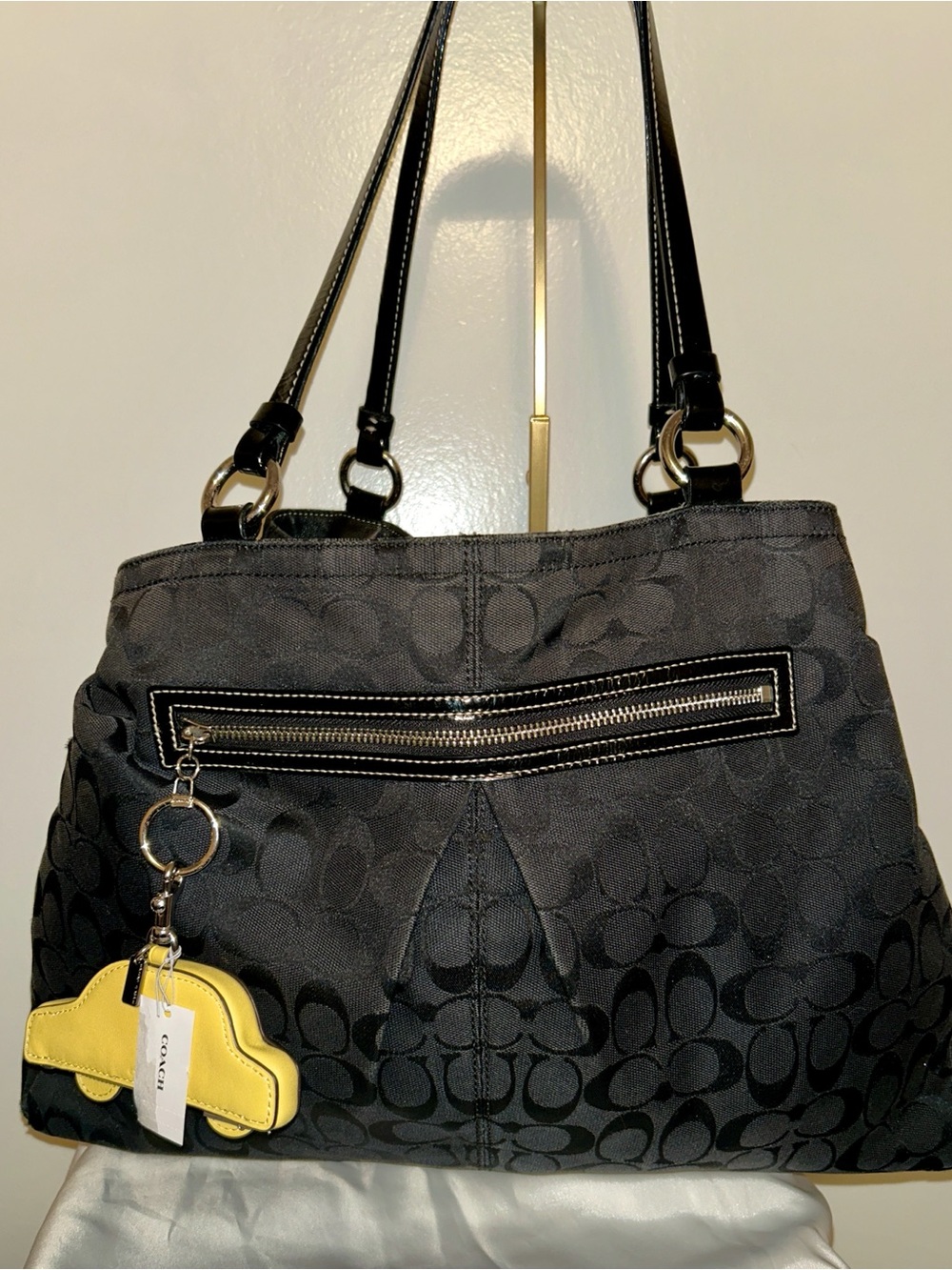 Coach Gabby Signature Tote Bag with Unique Authentic Taxi Charm/coin purse